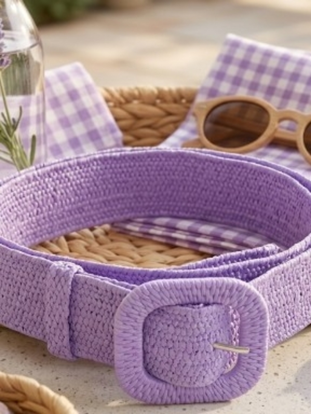 Woven Lavender Belt with Covered Buckle - Women